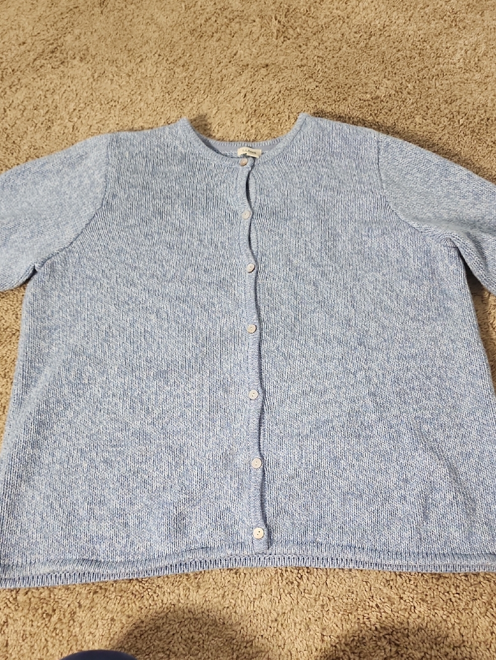 L.L. Bean Light Blue Heathered Button-Front Women's Cardigan